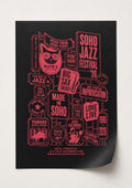 The 40th Print, Soho Jazz Festival 2026 A2 art print, watermelon sign stack on black