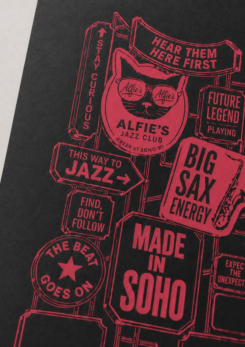 The 40th Print, close up of Alfie's cat, Big Sax Energy and Made in Soho