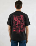 The '26 Tee in vintage black, back print of the Soho Jazz Festival sign stack in watermelon