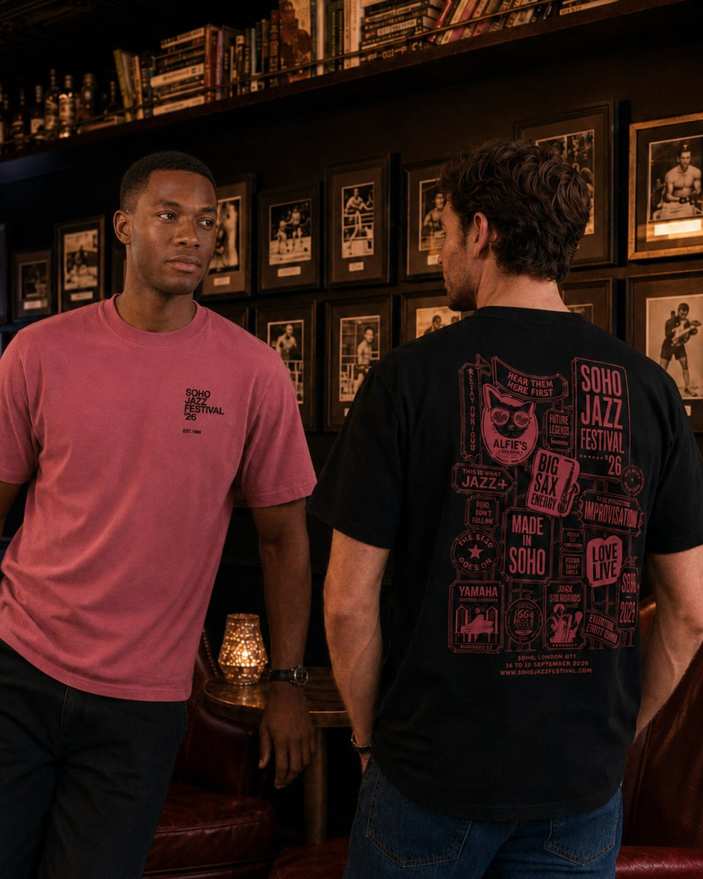 The '26 Tee back prints, vintage black and watermelon