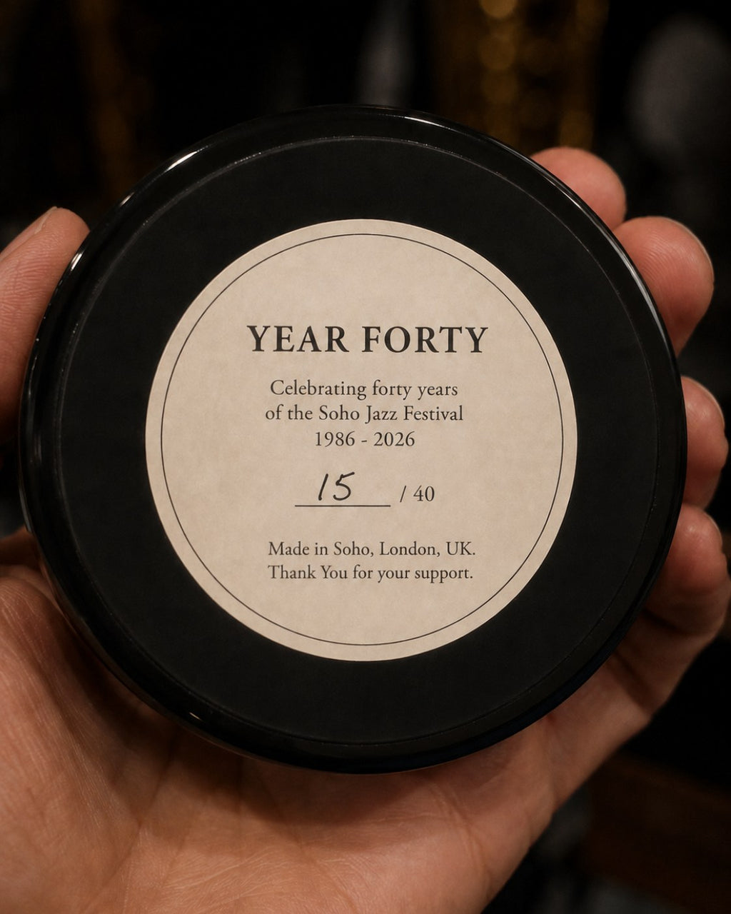 Top Brass underside label, Year Forty, numbered by hand, made in Soho